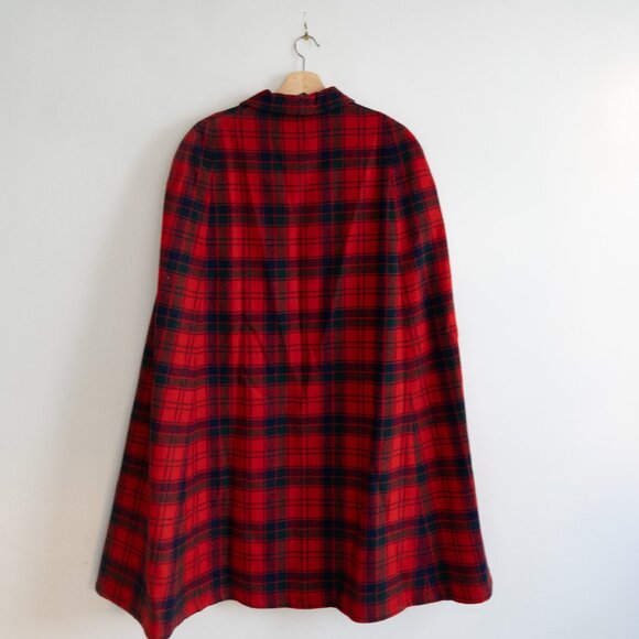 VINTAGE 70s Reversible Plaid Blanket Wool Cape - Picture 4 of 7